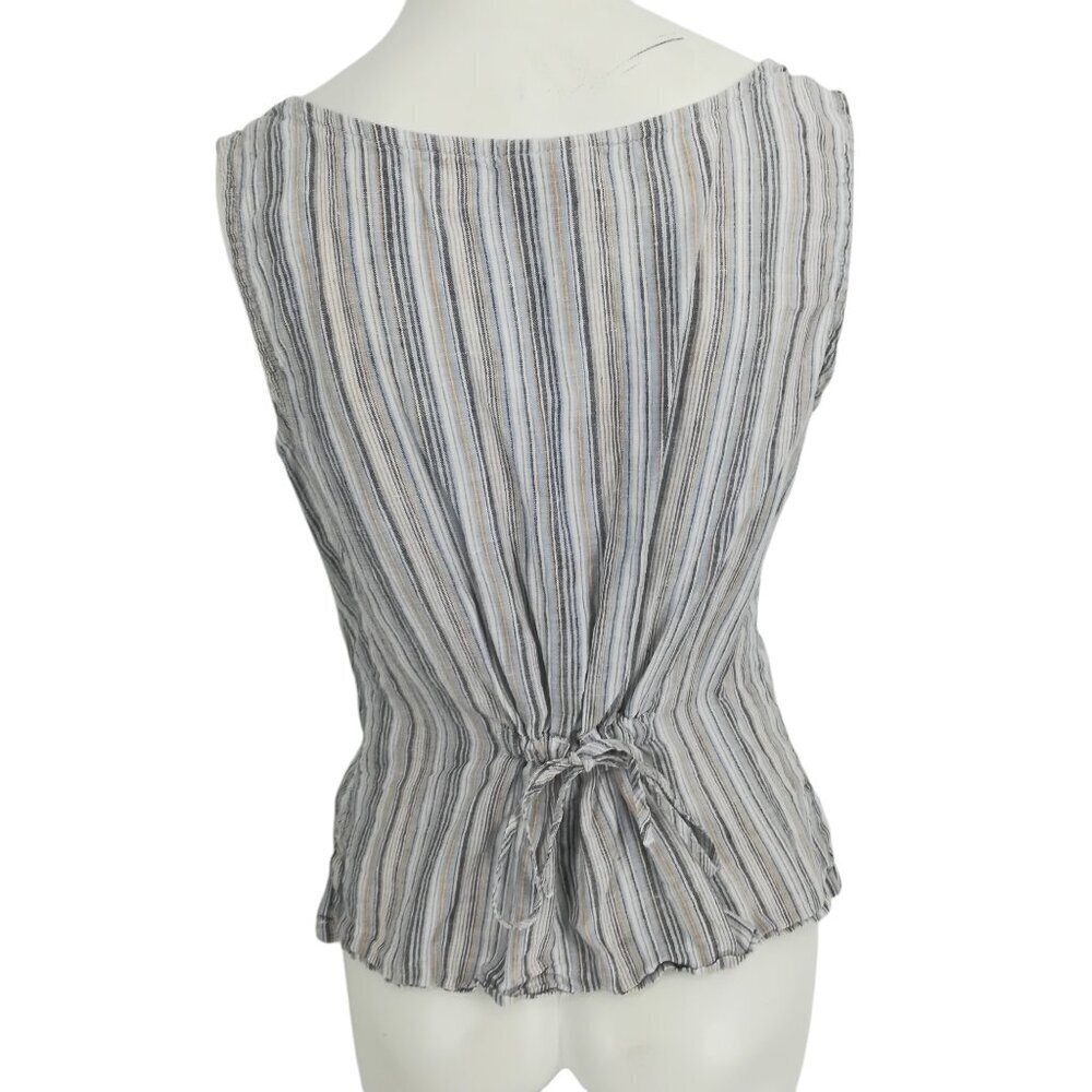TSD Two Star Dog 100% Linen Striped Sleeveless Button Front Blouse Size S Blue - Picture 9 of 15